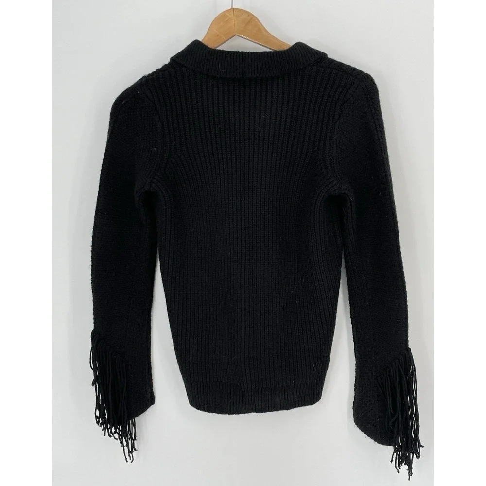NWT G by Giuliana‎ Black Label Womens XXS Sweater Cable Knit Black Fringe Sleeve